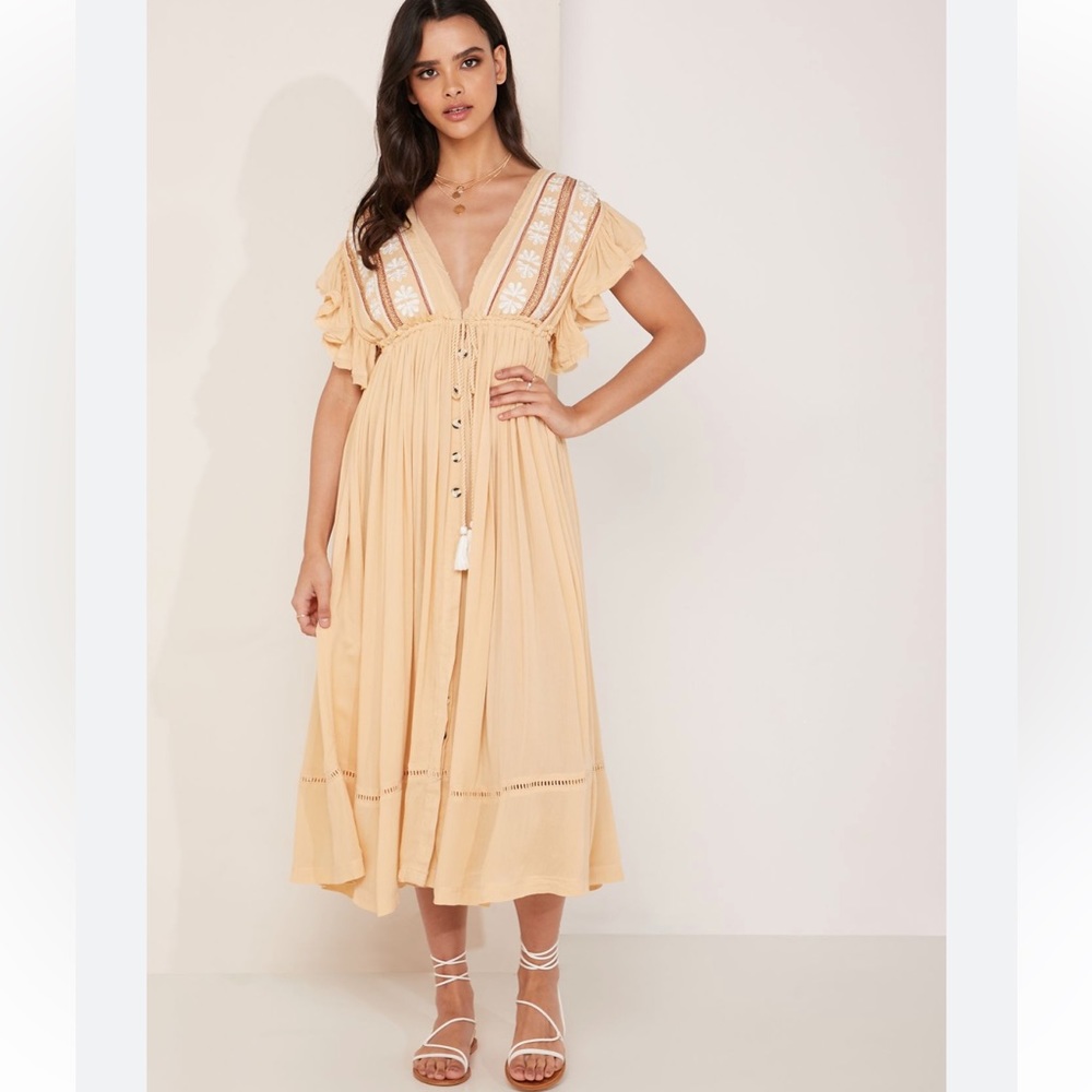 Free People Pleated Ruffle Sleeve Dress, Size Small